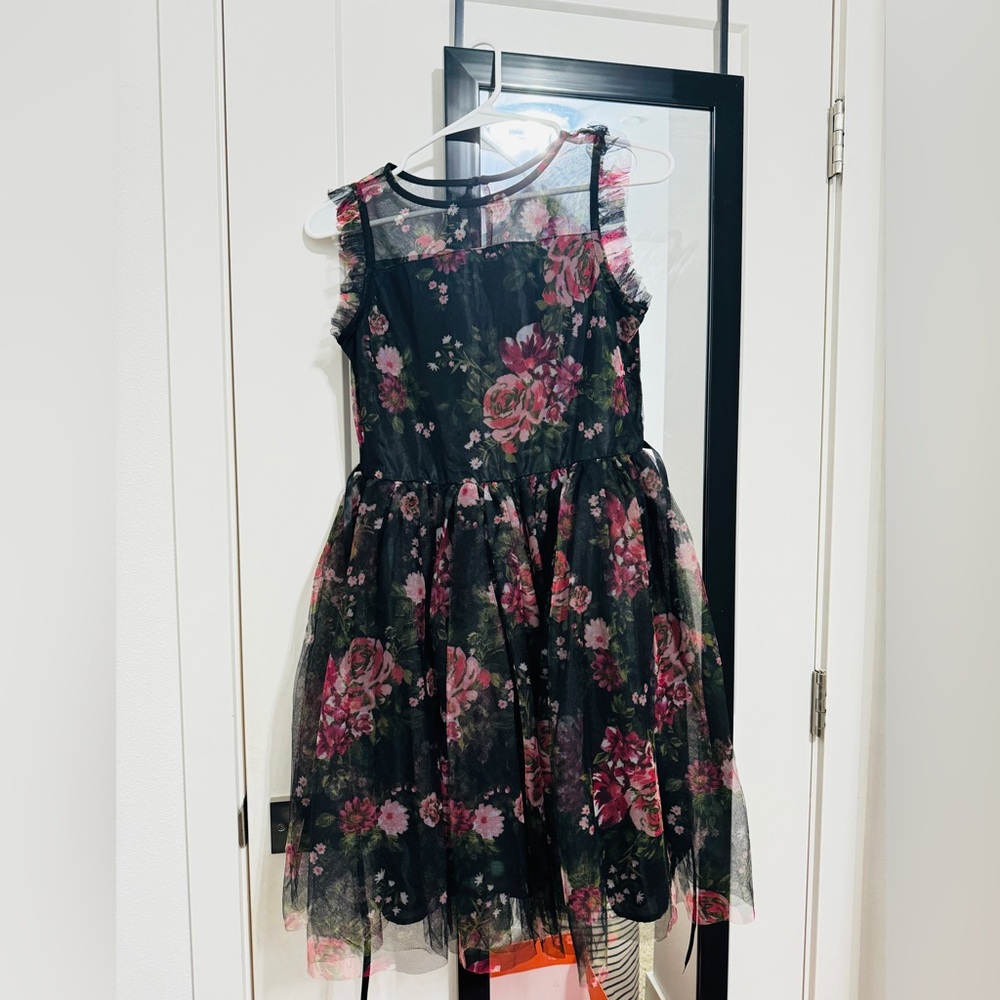 Pink & Violet Little Girls Printed Mesh Dress, Size 16